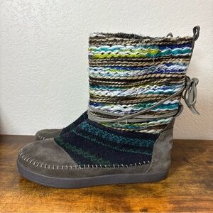 Toms Colorful Knit Ankle Boots with Gray Suede